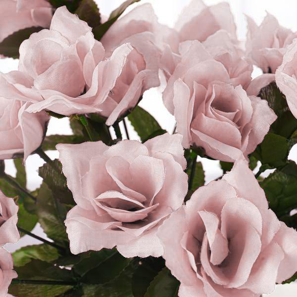 12 Bushes 84 pcs Rose Blush | Rose Gold Artificial Silk Rose Flowers With Green Leaves#whtbkgd