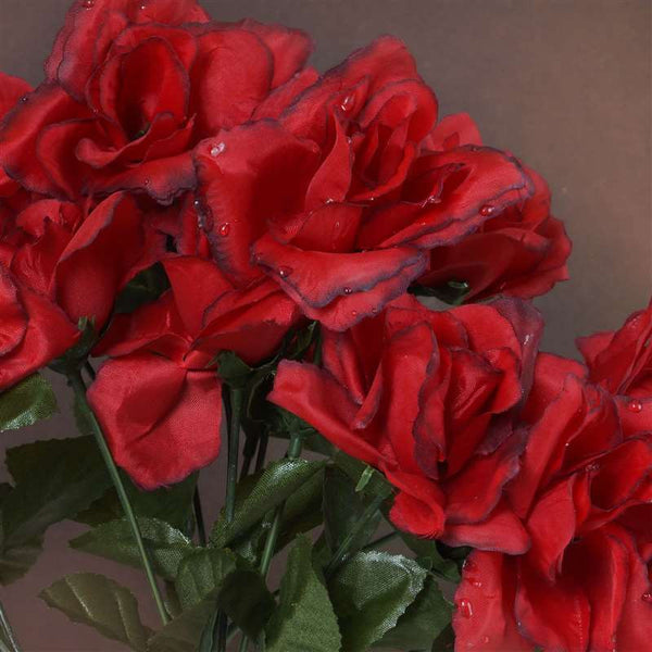 Small Open Rose Bush Artificial Silk Flowers - Black / Red