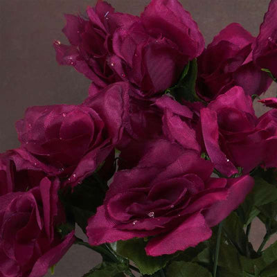 Small Open Rose Bush Artificial Silk Flowers - Burgundy