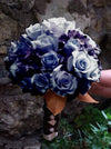 Small Open Rose Bush Artificial Silk Flowers - Navy Blue