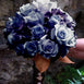 Small Open Rose Bush Artificial Silk Flowers - Navy Blue