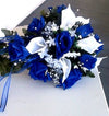 Small Open Rose Bush Artificial Silk Flowers - Navy Blue
