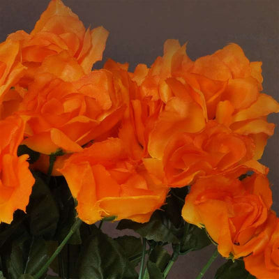 Small Open Rose Bush Artificial Silk Flowers - Orange