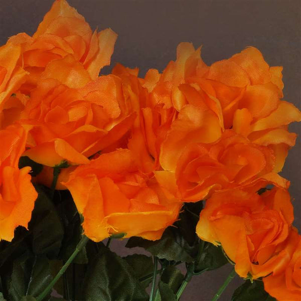 Small Open Rose Bush Artificial Silk Flowers - Orange