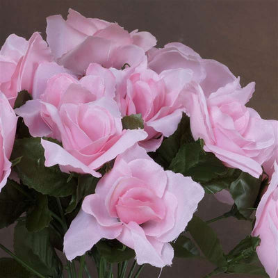 Small Open Rose Bush Artificial Silk Flowers - Pink