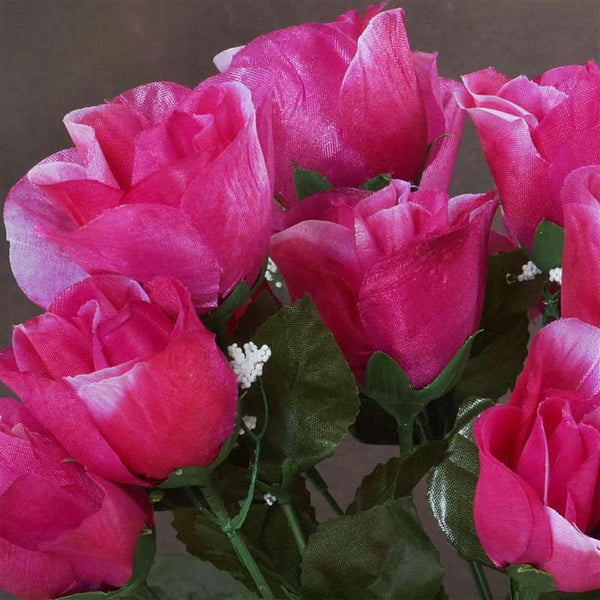Small Rose Buds Artificial Silk Flowers - Fuchsia