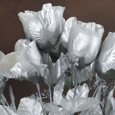 Small Rose Buds Artificial Silk Flowers - Silver