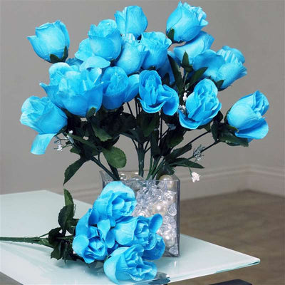 Small Rose Buds Artificial Silk Flowers - Turquoise