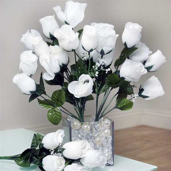 Silk Rose Buds-White-84/pk