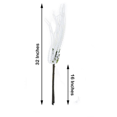 Pack of 2 - 32 inch White Amaranthus Artificial Flower Stem With Ivy Leaves