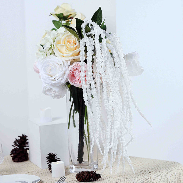Pack of 2 - 32 inch White Amaranthus Artificial Flower Stem With Ivy Leaves