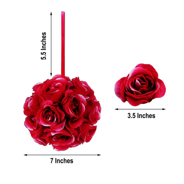 2 Pack | 7" Fuchsia Flower Ball Silk Rose Pomander Kissing Ball