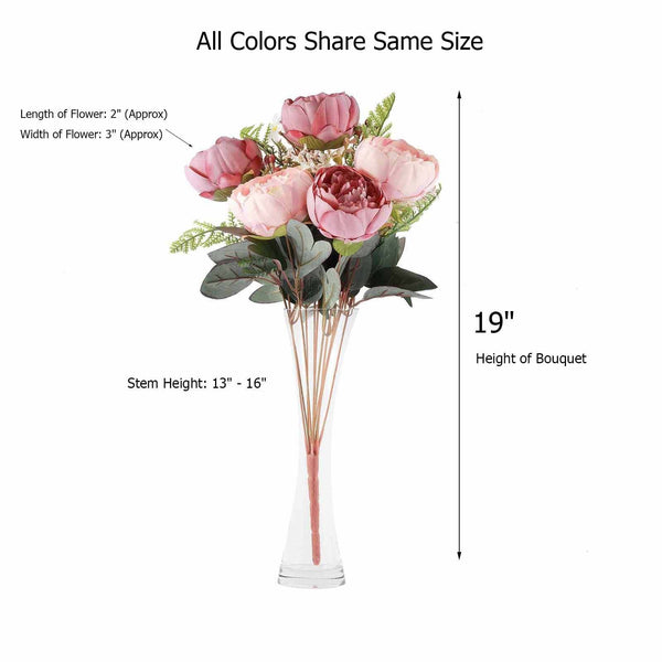 2 Bushes | 14 Pcs Dusty Rose Blush | Rose Gold Peony Artificial Silk Peonies Bouquet