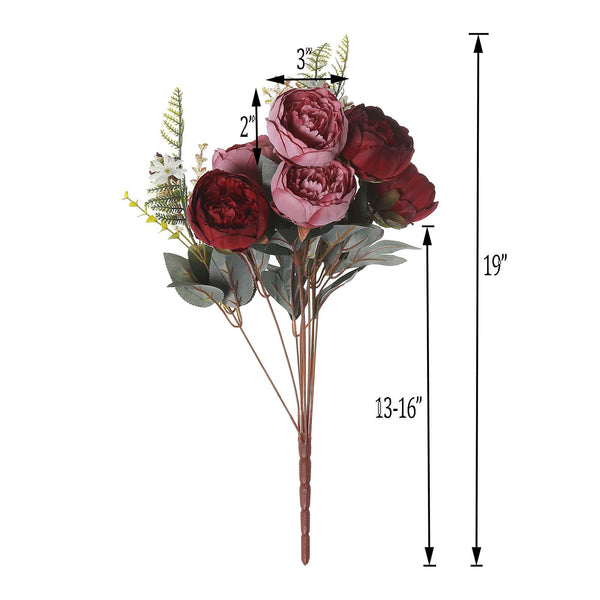 2 Bushes Wine - Dusty Rose Silk Artificial Peonies - Artificial Wedding Bouquet