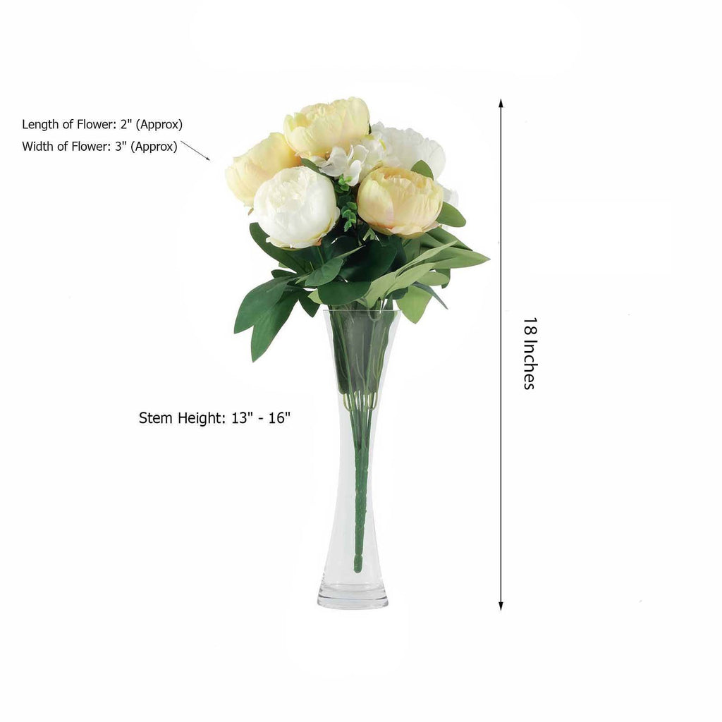 2 Bushes Light Yellow/White Peony And Hydrangea Artificial Silk Flower ...