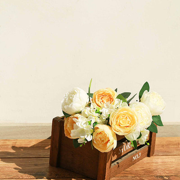 2 Bushes Light Yellow/White Peony And Hydrangea Artificial Silk Flower Bouquets