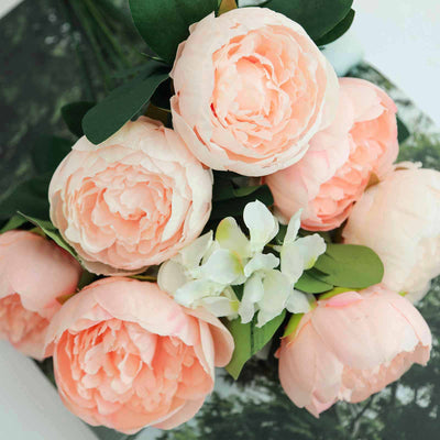 2 Bushes Light Blush, Rose Gold Peony And Hydrangea Artificial Silk Flower  Bouquets