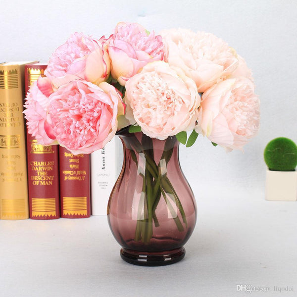 2 Bushes Light Blush | Rose Gold Peony And Hydrangea Artificial Silk Flower Bouquets