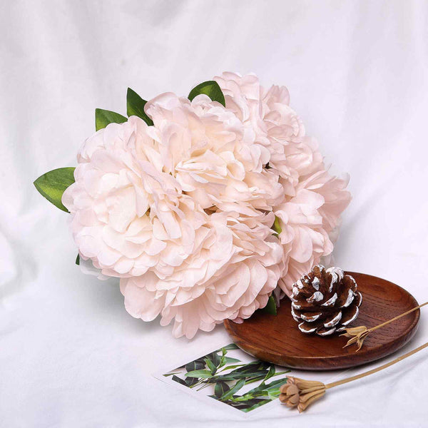 5 Heads | 11" Tall Artificial Peony Bouquet Rose Gold | Silk Flowers Factory