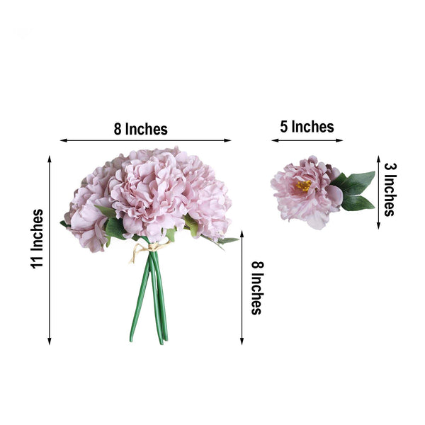 5 Heads | 11" Tall Artificial Bush Peony Bouquet - Dusty Rose