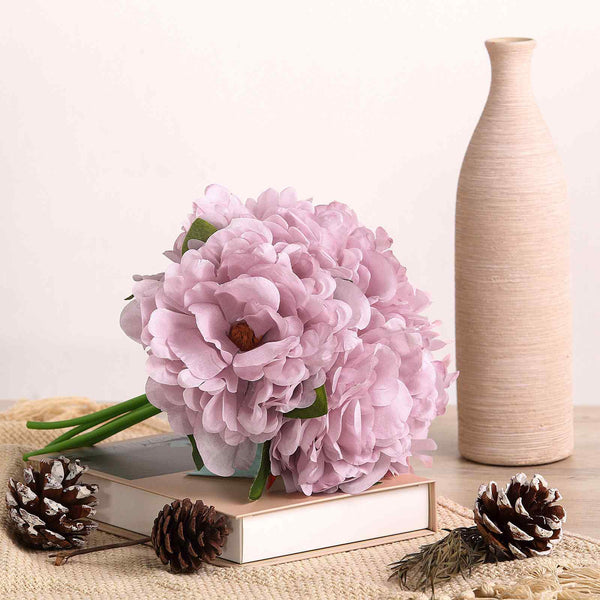 5 Heads | 11" Tall Artificial Peony Bouquet - Dusty Rose | Silk Flowers Factory