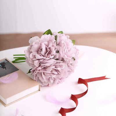 5 Heads | 11" Tall Artificial Peony Bouquet - Dusty Rose | Silk Flowers Factory