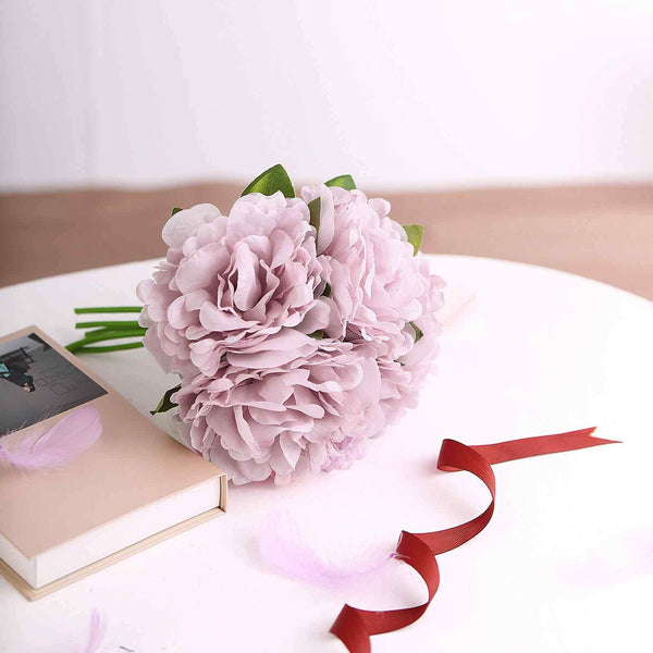 5 Heads | 11" Tall Artificial Peony Bouquet - Dusty Rose | Silk Flowers Factory