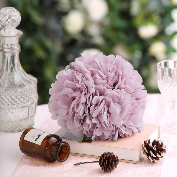5 Heads | 11" Tall Artificial Peony Bouquet - Dusty Rose | Silk Flowers Factory