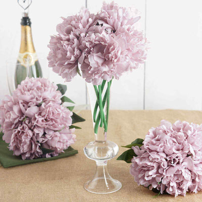 5 Heads | 11" Tall Artificial Peony Bouquet - Dusty Rose | Silk Flowers Factory