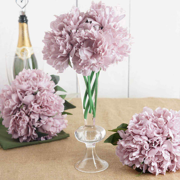 5 Heads | 11" Tall Artificial Peony Bouquet - Dusty Rose | Silk Flowers Factory