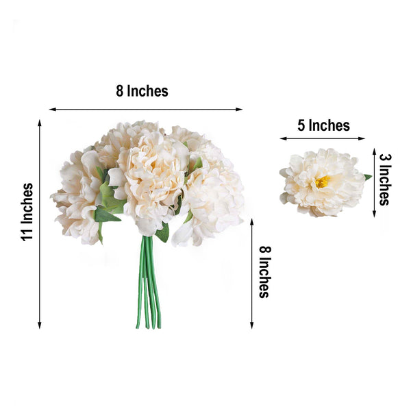 5 Heads | 11" Tall Artificial Bush Peony Bouquet - Blush | Cream