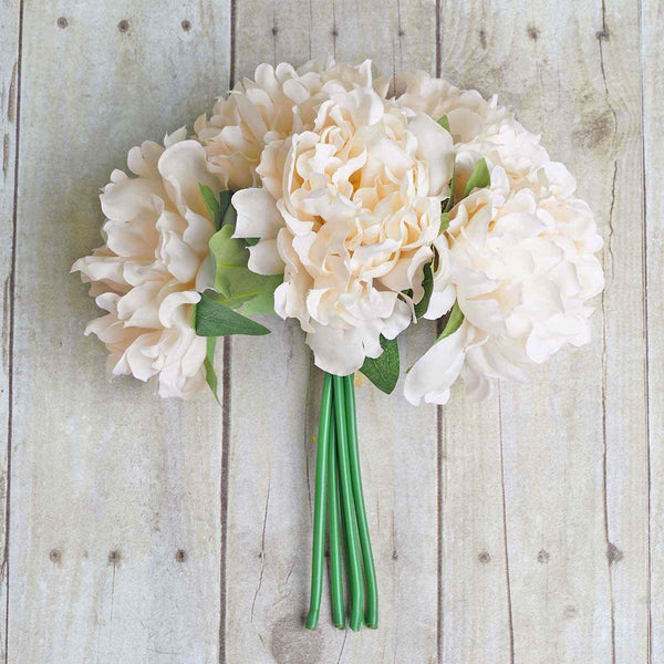 5 Heads | 11" Tall Artificial Peony Bouquet Blush Cream | Silk Flowers Factory