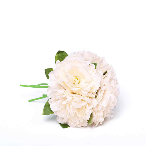 5 Heads | 11" Tall Artificial Peony Bouquet Blush Cream | Silk Flowers Factory