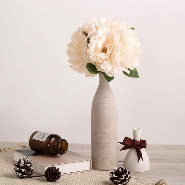 5 Heads | 11" Tall Artificial Peony Bouquet Blush Cream | Silk Flowers Factory