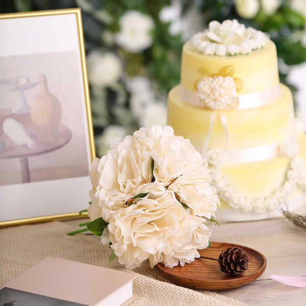 5 Heads | 11" Tall Artificial Peony Bouquet Blush Cream | Silk Flowers Factory