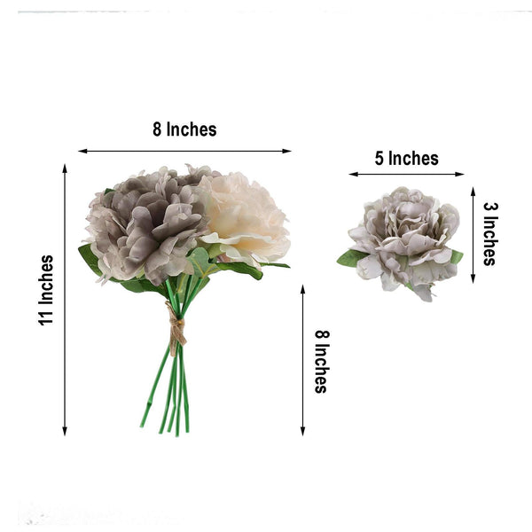 5 Heads | 11" Tall Artificial Bush Peony Bouquet - Dusty Rose | Beige