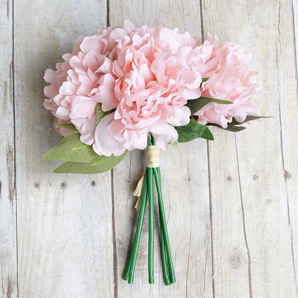 5 Heads | 11" Tall Artificial Peony Bouquet Pink | Silk Flowers Factory