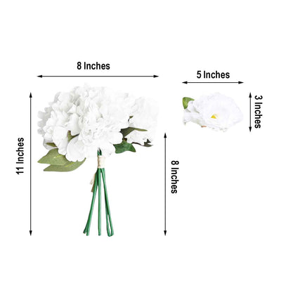 5 Heads | 11" Tall Artificial Bush Peony Bouquet - White