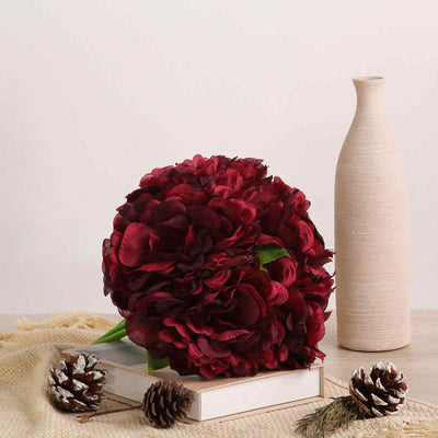 5 Heads | 11" Tall Artificial Peony Bouquet Wine | Silk Flowers Factory