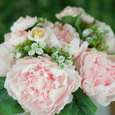 2 Bushes Light Blush, Rose Gold Peony And Hydrangea Artificial Silk Flower  Bouquets