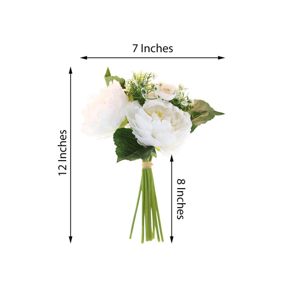 12'' Tall White Artificial Peony Silk Flowers Bouquet