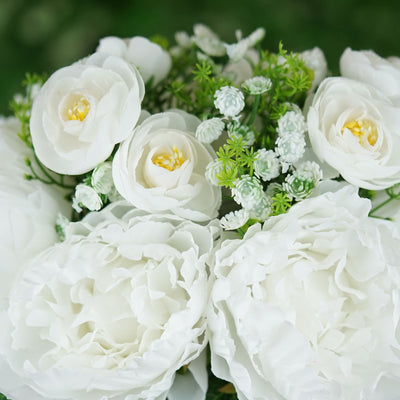 12'' Tall White Artificial Peony Silk Flowers Bouquet