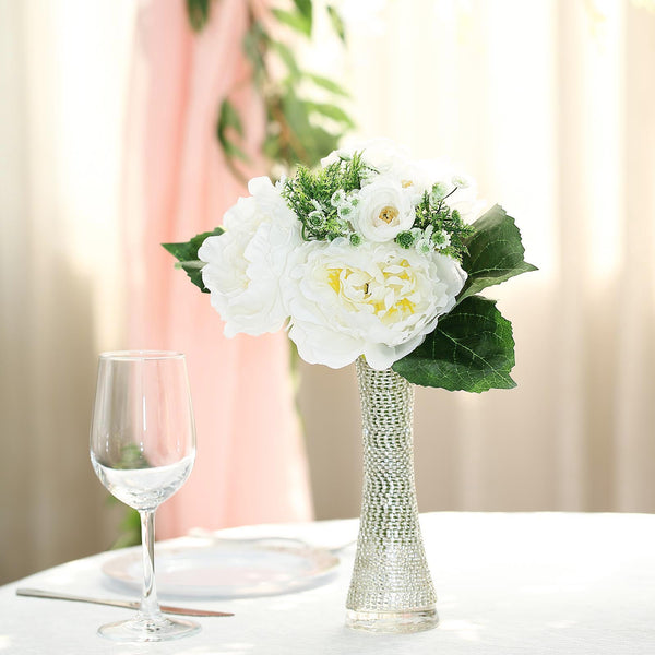 12'' Tall White Artificial Peony Silk Flowers Bouquet