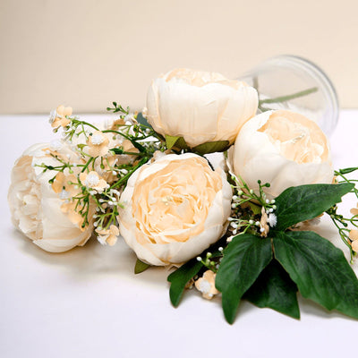 10 Pack | 3 inches Beige Silk Peony Flower Heads, Artificial Peonies For Flower Arrangement#whtbkgd