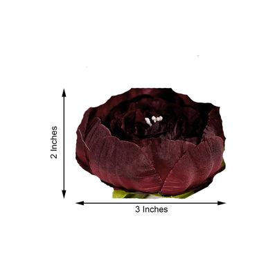 10 Pack | 3inches Silk Peony Flower Heads, Artificial Peonies For Flower Arrangement - Burgundy