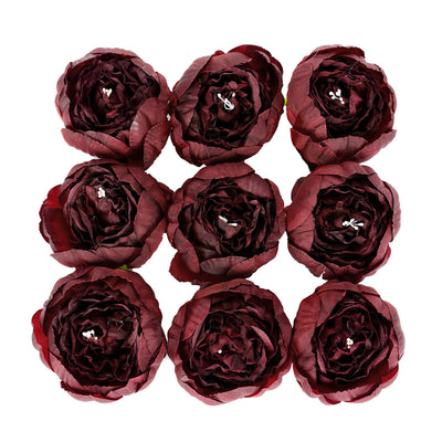 10 Pack | 3inches Silk Peony Flower Heads, Artificial Peonies For Flower Arrangement - Burgundy