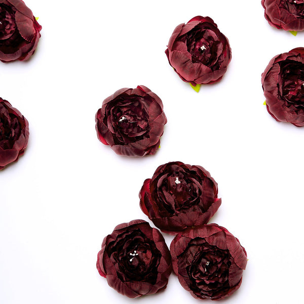 10 Pack | 3inches Silk Peony Flower Heads, Artificial Peonies For Flower Arrangement - Burgundy