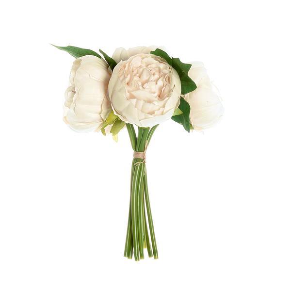10inches Tall | Beige 5 Heads Silk Peonies, Artificial Peony Flower Bouquet