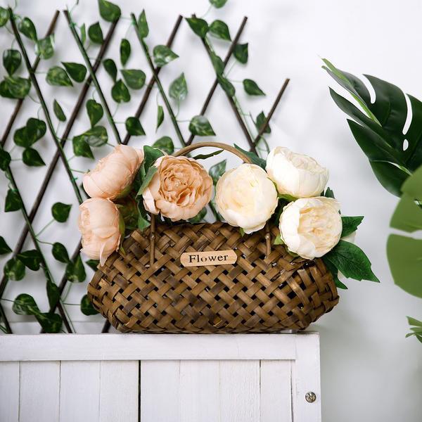 10inches Tall | Beige 5 Heads Silk Peonies, Artificial Peony Flower Bouquet