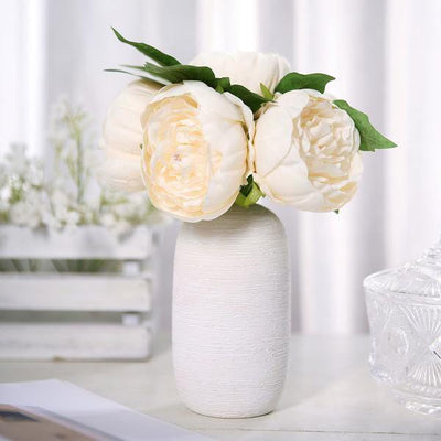 10inches Tall | Beige 5 Heads Silk Peonies, Artificial Peony Flower Bouquet